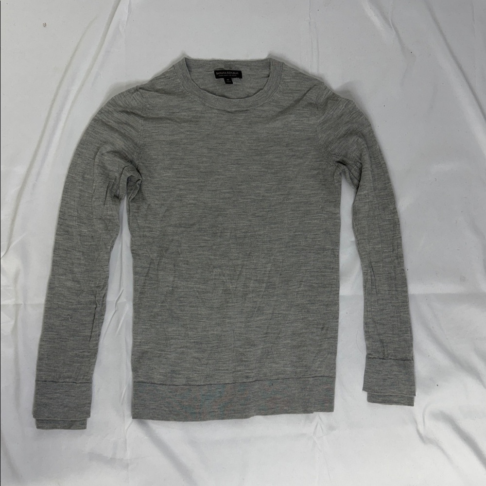Banana Republic 100% Merino Wool Double-Cuff Crewneck Sweater Heather Gray sz M